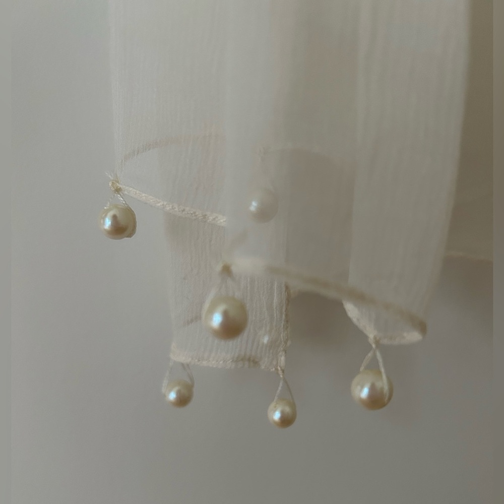 *SOLD* Vintage Cream Chiffon Maxi Skirt with Matching Faux Pearl Scarf - Picture 14 of 14